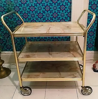 Lovely Retro Vintage Gold Three Tier Gold Drinks Tea Trolley • £79.99