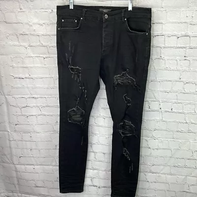 Amiri Men’s Distressed Faux Leather Patches Black Jeans SZ 34 See Meas… • $200