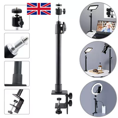 Table Camera Mount Light Stand Adjustable C-Clamp Tripod With Ball Head Black E • £7.59