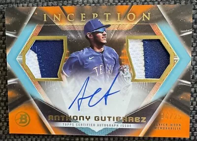 2023 Bowman Inception Anthony Gutierrez Orange RPA /25 Dual Patch Auto IADRAG • $400