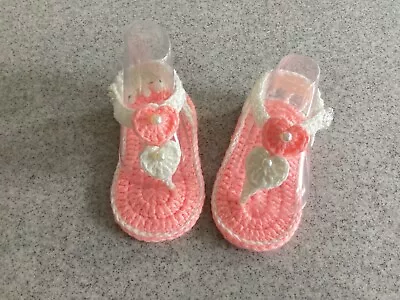 Hand Made Crochet Baby Girl Sandals - Size 3 To  6 Months  • £9.99