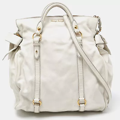 Miu Miu White Leather Fold Over Bow Bag • $390.60