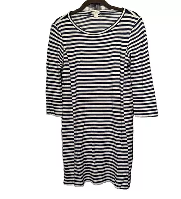 J CREW Womens Popover T-Shirt Dress Sz XS Striped 3/4 Sleeve Stretchy Knit Navy • $18.02