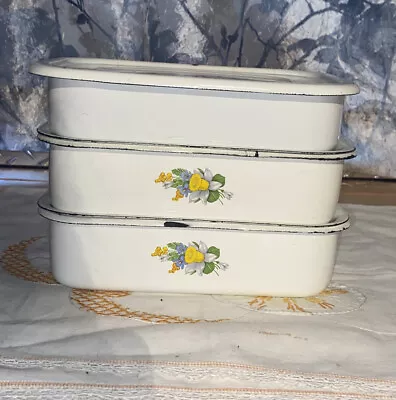 White Enamel Vintage Food Container Ukrainian Enamelware Refrigerator Storage 3 • $55