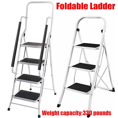 3/4 Step Ladder Step Stool Steel Folding Wide Anti-Slip Pad Ladder Lightweight • $35.99