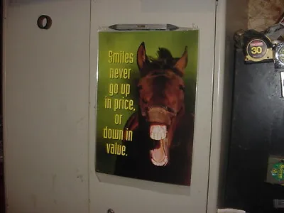 VTG ARGUS LAMINATED POSTER HORSE SMILES 19x13.5 ANIMAL PRINT FARM CABIN DECOR • $7.99