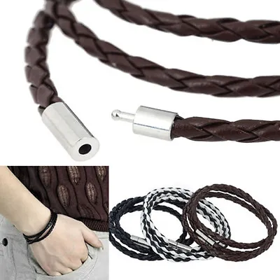 Leather Bracelet Or Necklace Braided Steel Clasp Triple Wrap TOP QUALITY A141 • £3.95