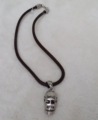 Brand New Brown Leather Silver Metal Unusual Skull Fashion Jewellery Necklace • £3.75