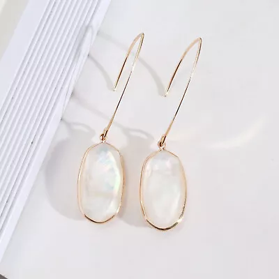 Fashion Nature Abalone Shell Oval Geometric Brass Gold Women Threader Earrings • $2.69