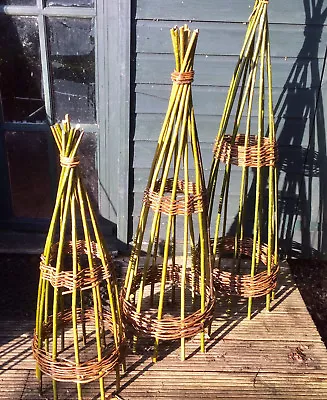 £51.75 • Buy PACK Of 3.Willow Garden Obelisks 1.2m.1.0m & 0.8m Tall  Climbing Plant Support