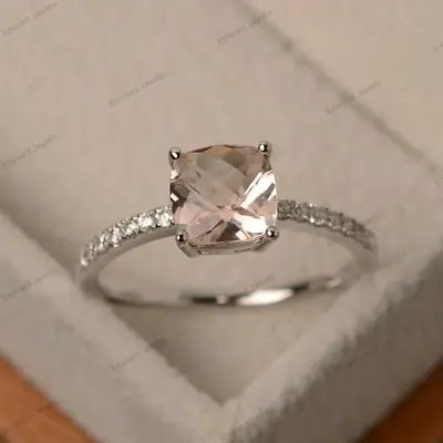$642.69 • Buy Morganite Engagement Ring 14k Solid Gold Cushion Cut Morganite Promise Ring Gift