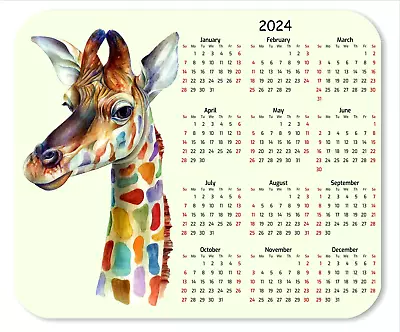 Mouse Pad Thick Fabric Topped 7.75  X 9.25  Mousepad - 2024 Calendar-Giraffe • $11