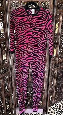 Circo Sleepwear Pink And Black Zebra Print One Piece With Cat Feet Large • £12.04