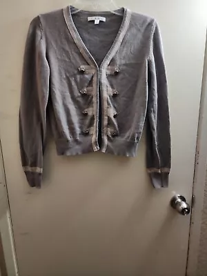 Women's CAbi Size M Gray Ribbon Button Trim Sailor Style Cardigan Sweater • $13.89