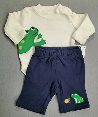 Baby Boy New Rare Gymboree Preemie To 5Lbs 2Pc White & Blue Jumping Frog Outfit • $49.99