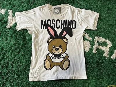 Moschino Shirt Mens White T Shirt Playboy Couture Oversized Size XS • $70