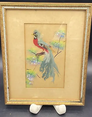 Vintage Mexican Folk Art Feathercraft Bird Feather Picture Bird Blue Feather • $28.80