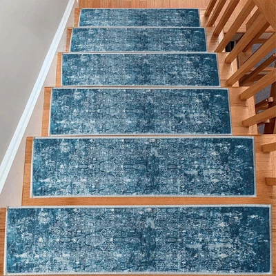 $142.34 • Buy Modern Stair Rug, Blue Runner Rug, Stair Treads Carpet, Machine Washable Carpet