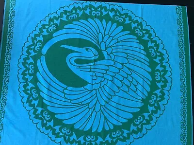 Vintage Boho Retro 60s 70s Bird Egret Turquoise Tablecloth Tapestry 53 X 51 • $24