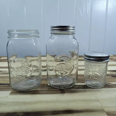 VTG Mason Jar Lot Of 3 Clear Glass ANCHOR HOCKING Canning And Preserving Storage • $25