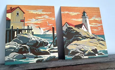 Pair Of Vintage  Completed Mid-century Paint-by-Number 8 X10   Pier & Lighthouse • $40