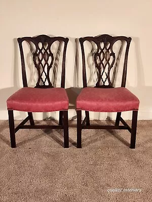 Pr Councill Craftsman Chippendale Mahogany W/Raspberry Damask Dining Side Chairs • $450