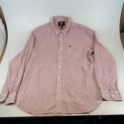Timberland Mens Cotton Shirt Red/White Pinstripe Size Large Regular Fit • £9.99