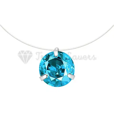 Shiny Sky Blue Invisible Dress Round Cubic Zirconia Choker Solitaire Necklace • £3.99