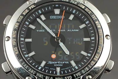 [Exc+5] Seiko Sportura H023-00A0 World TimeChronograph Digi-Ana Quartz JAPAN • £153.46