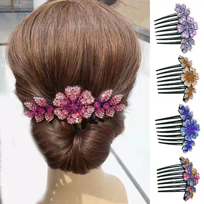 Vintage Shiny Crystal Flower Hair Comb Clip Hair Insert Combs Rhinestone Hairpin • $2.30