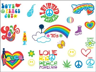 70s Flower Power Peace Love Colour Edible Printed Cake Topper Wafer/ Icing • £5.91