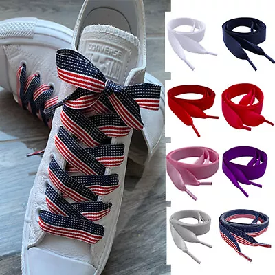 American Flag Ribbon Shoelaces Stars & Stripes Red White & Blue Trainers & More • £2.85