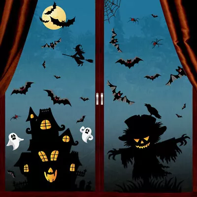 Halloween Window Stickers Decoration Haunted House Black Bats Scarecrow Decals  • £1.59