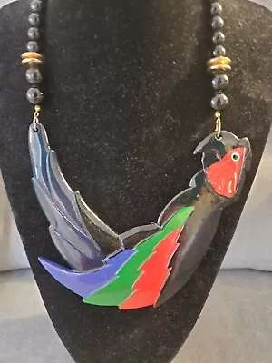 Retro 1980s HUGE Parrot Macaw Colorful Necklace Tropical Beachy • $19.99