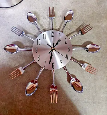 Timelike Kitchen Wall Clock 3D Removable Modern Creative Cutlery Kitchen Spoon • $18.55