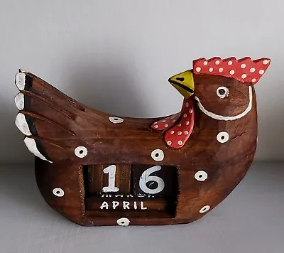 £6.95 • Buy Hand Carved Wooden Brown Chicken Perpetual Calendar