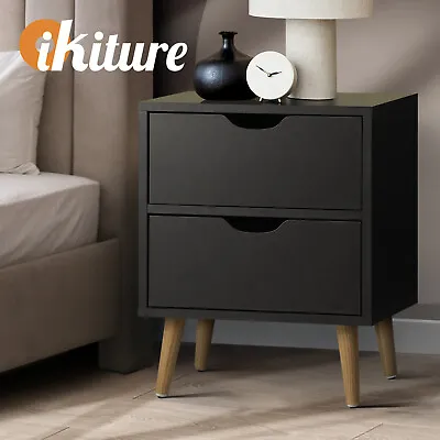 Oikiture Bedside Tables 2 Drawers Side Table Bedroom Furniture Storage Black • $51.90