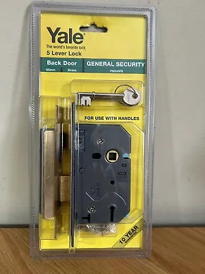 Yale 5 Lever Back Door Lock 65mm General Home Security Hardware 2 Keys Brass • £17.95