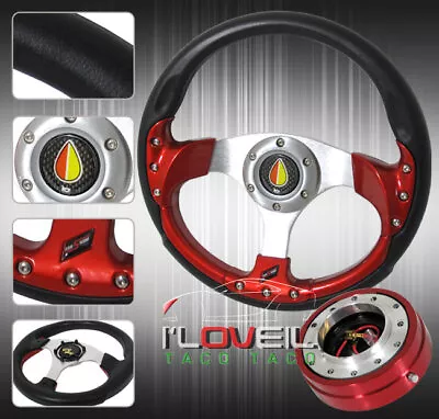 320mm Fusion Steering Wheel W/ 1.5  Red Slim Quick Release & Jdm Horn Button • $47.99