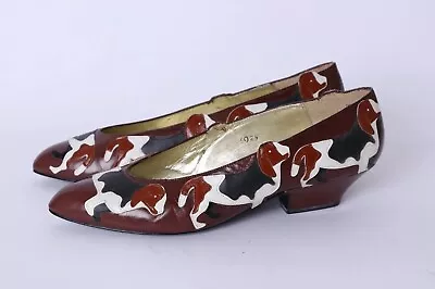 $55.25 • Buy Rare Vintage Women's Zalo Brown Dog Beagle Basset Hound Shoes Heels Size 8.5 