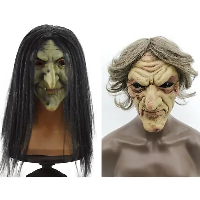 $19.99 • Buy Halloween Witch Mask Scary Cosplay Latex Old Costume Mask With Hair Masks