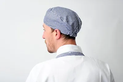 Blue Gingham Chef Skull Cap Chefs Catering Skull Hat Professional Kitchen Hat • £3.75