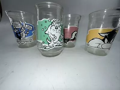 1994 Looney Tunes  Vintage Welch's Glass Jelly Jam Juice Jars Set Of 4 • $12.10