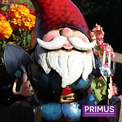 Primus  Ready To Dig  Hand Painted Metal Garden Gnome Ornament Quirky Gift Idea • £23.99