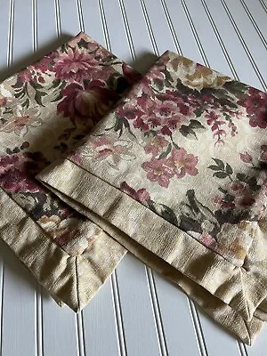 Custom Vintage Barkcloth Cabbage Rose Floral Stripe 2 Euro Pillow CoversElegant! • $45