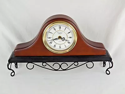 Strausbourg Manor Mantel Clock Mahogany Metal Shelf Scroll Roman Numerals EUC • $25.19