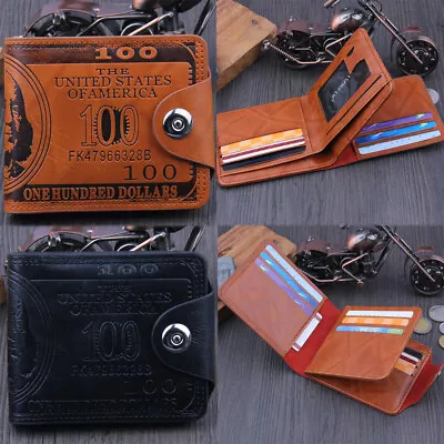 $6.97 • Buy Men's Wallet With 100 US Dollar Pattern Male Leather Wallet Photo Card Holder US