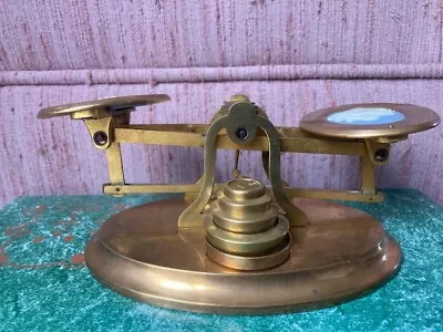 Antique Charles Henry Brass Letter Postal Scale 4 Weights Wedgewood Manchester • $89.99