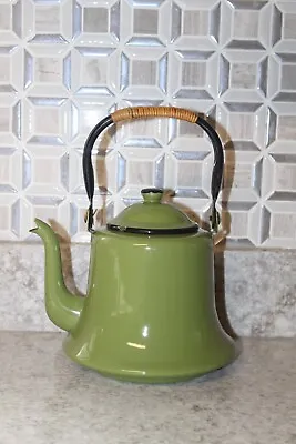 $26.99 • Buy Vintage Mid Century Enamel Tea Pot Kettle Apple Green