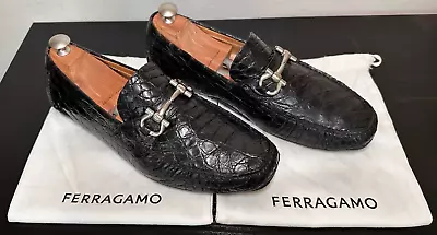 $2200 SALVATORE FERRAGAMO Parigi Black Crocodile Leather Shoes 9 EE US • $395